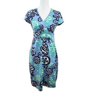 Boden blue floral print surplice neckline dress 6